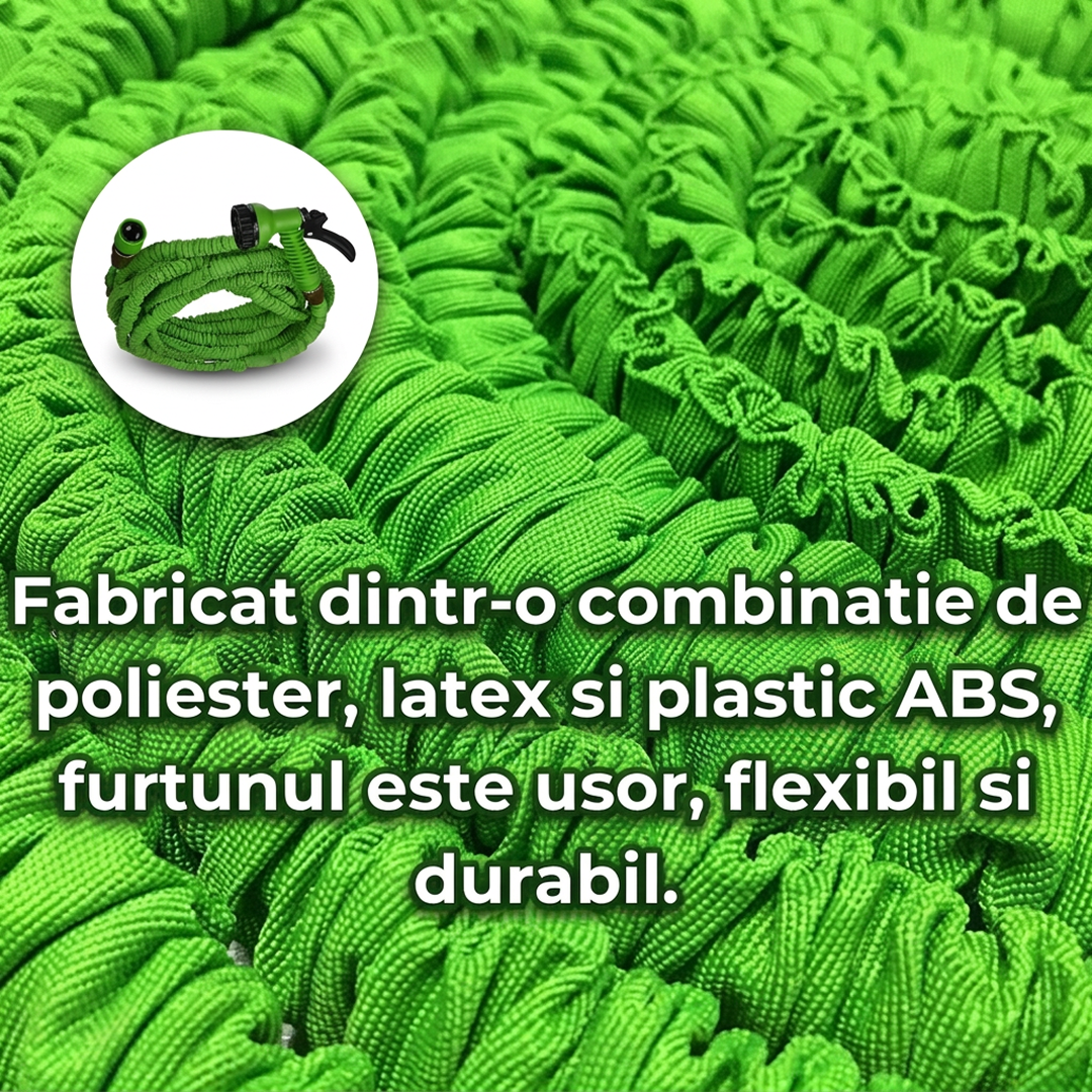 Furtun Extensibil Gradina 60m | 3X Expandabil | Pistol 7 Functii | Usor si Rezistent | Verde