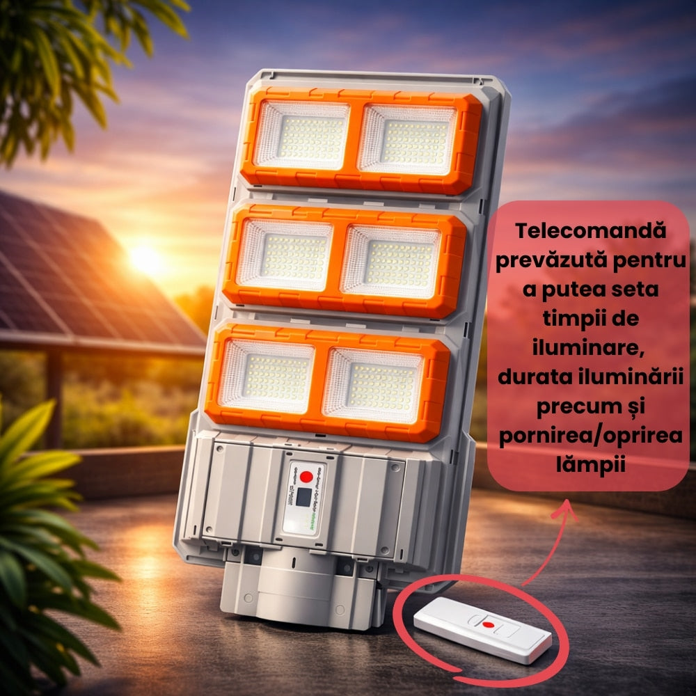 Lampa Stradala Solara 3000W | COB LED | Baterie LiFePO4 | Senzor Radar | IP65 | Iluminat Exterior Profesional