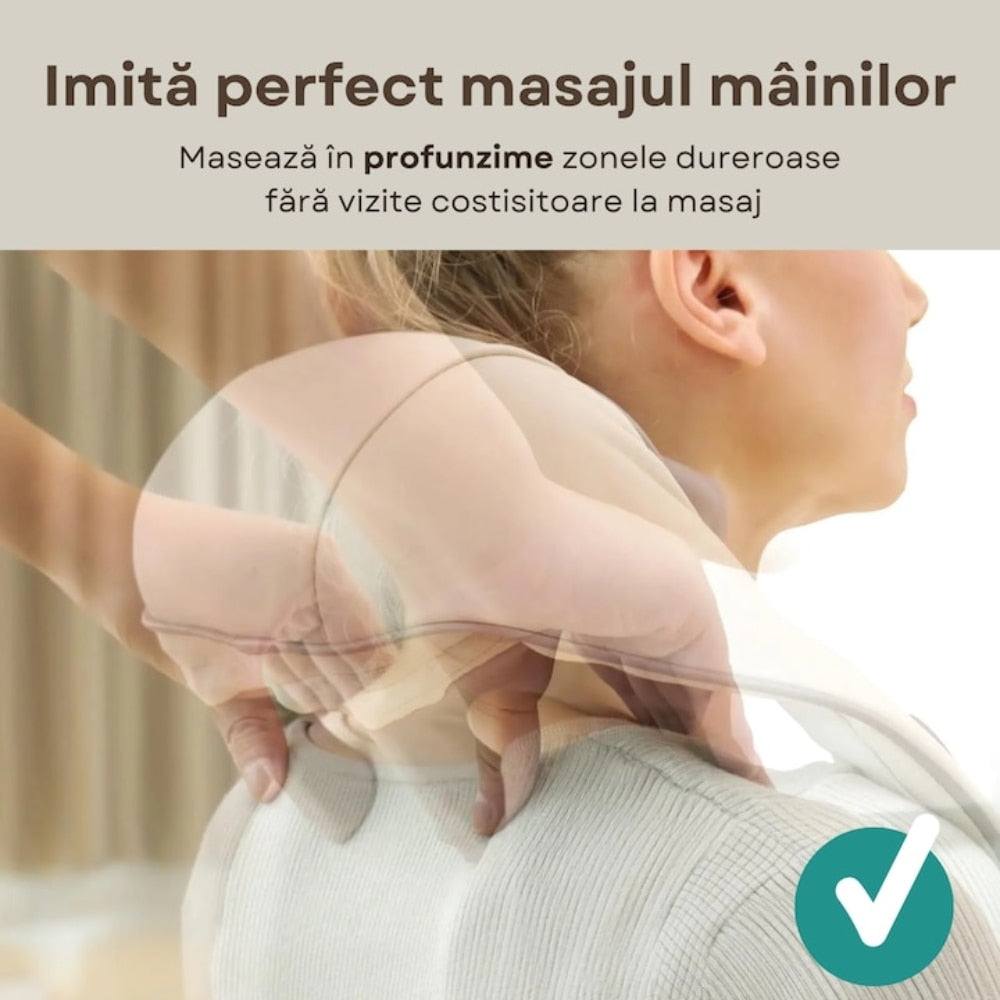 Aparat Masaj Cervical | Functie Incalzire | 3 Intensitati | Baterie 2000mAh USB-C | Gat Umeri Spate Picioare