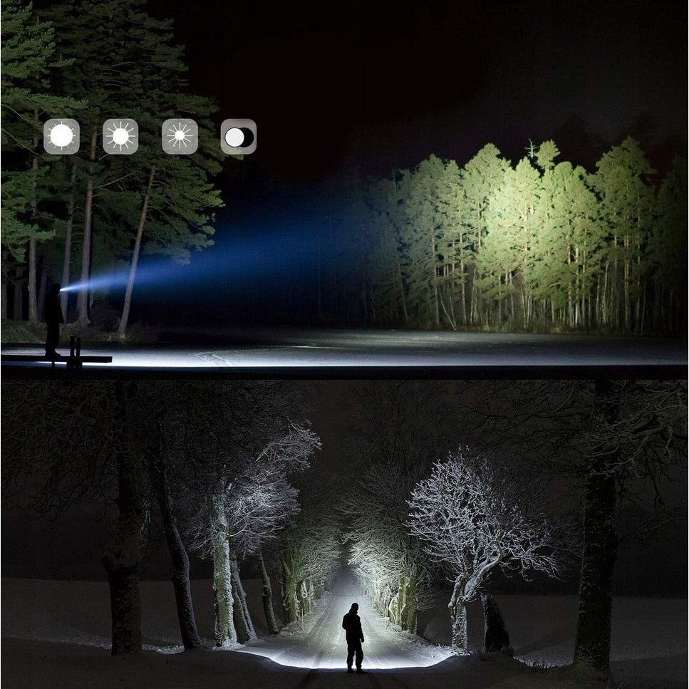 Set Profesional 2 Lanterne LED Cu Zoom | Acumulatori + Încărcător + Cutie Transport | Rezistente IPX4