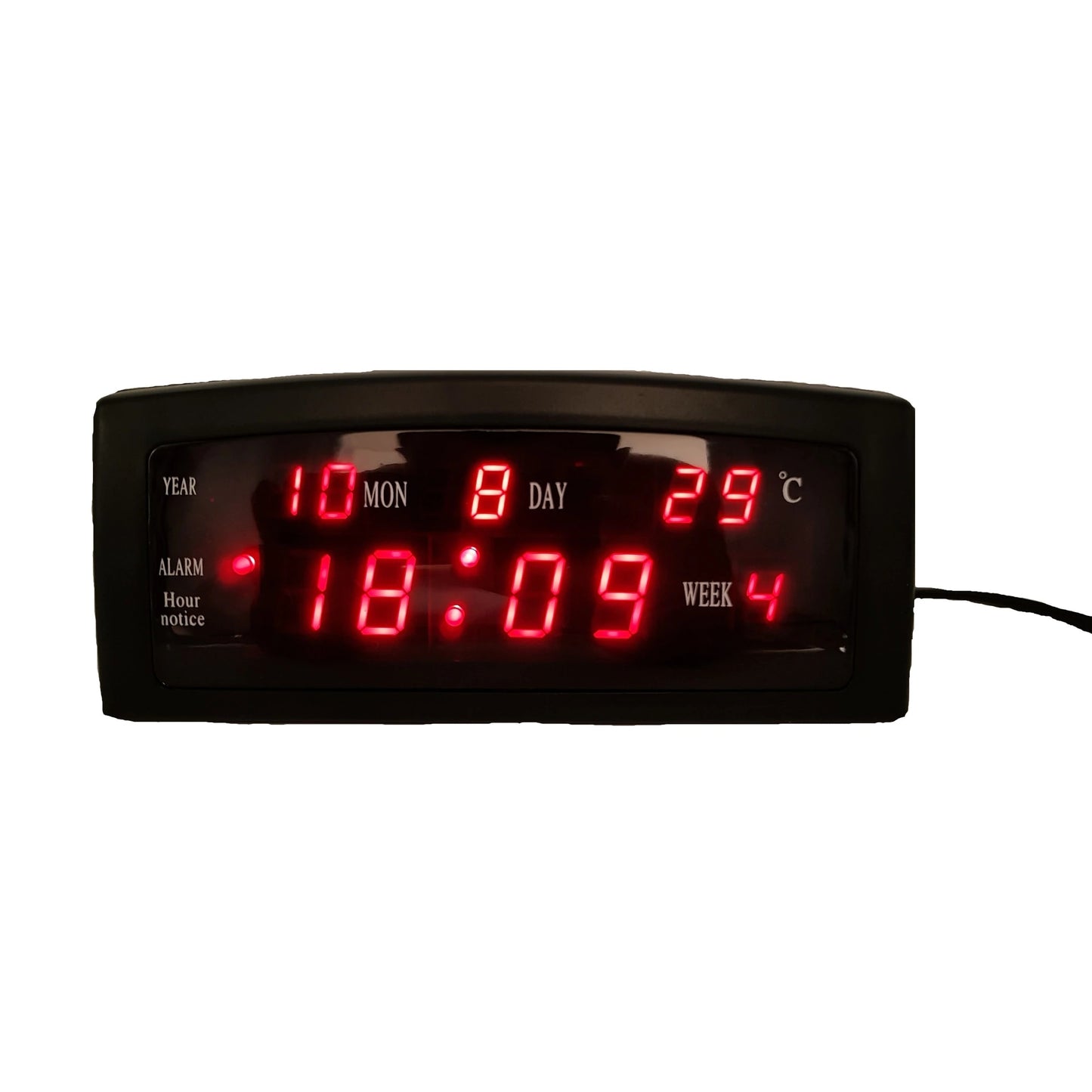 Ceas Digital LED De Masa Cu Alarma | Afisare Calendar Si Temperatura | Alimentare La Priza | Utilizare Interioara
