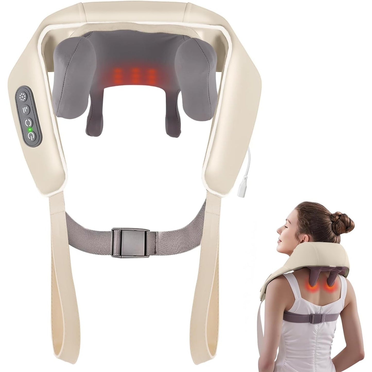 Aparat Masaj Cervical | Functie Incalzire | 3 Intensitati | Baterie 2000mAh USB-C | Gat Umeri Spate Picioare