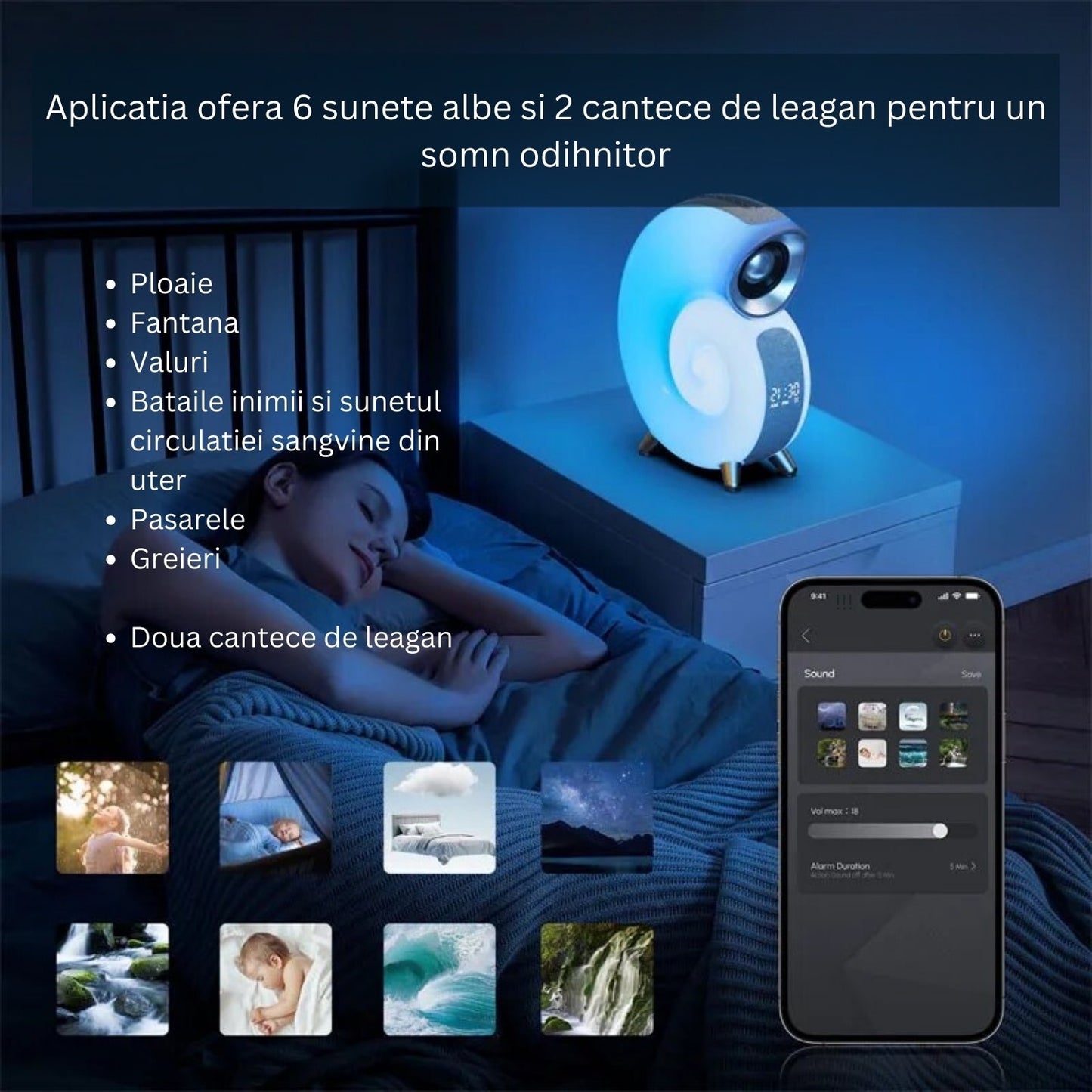 Ceas Cu Alarma Si Boxa Wireless In Forma De Melc | Lampa RGB LED Cu 256 Culori, Bluetooth Si Baterie 2000mAh