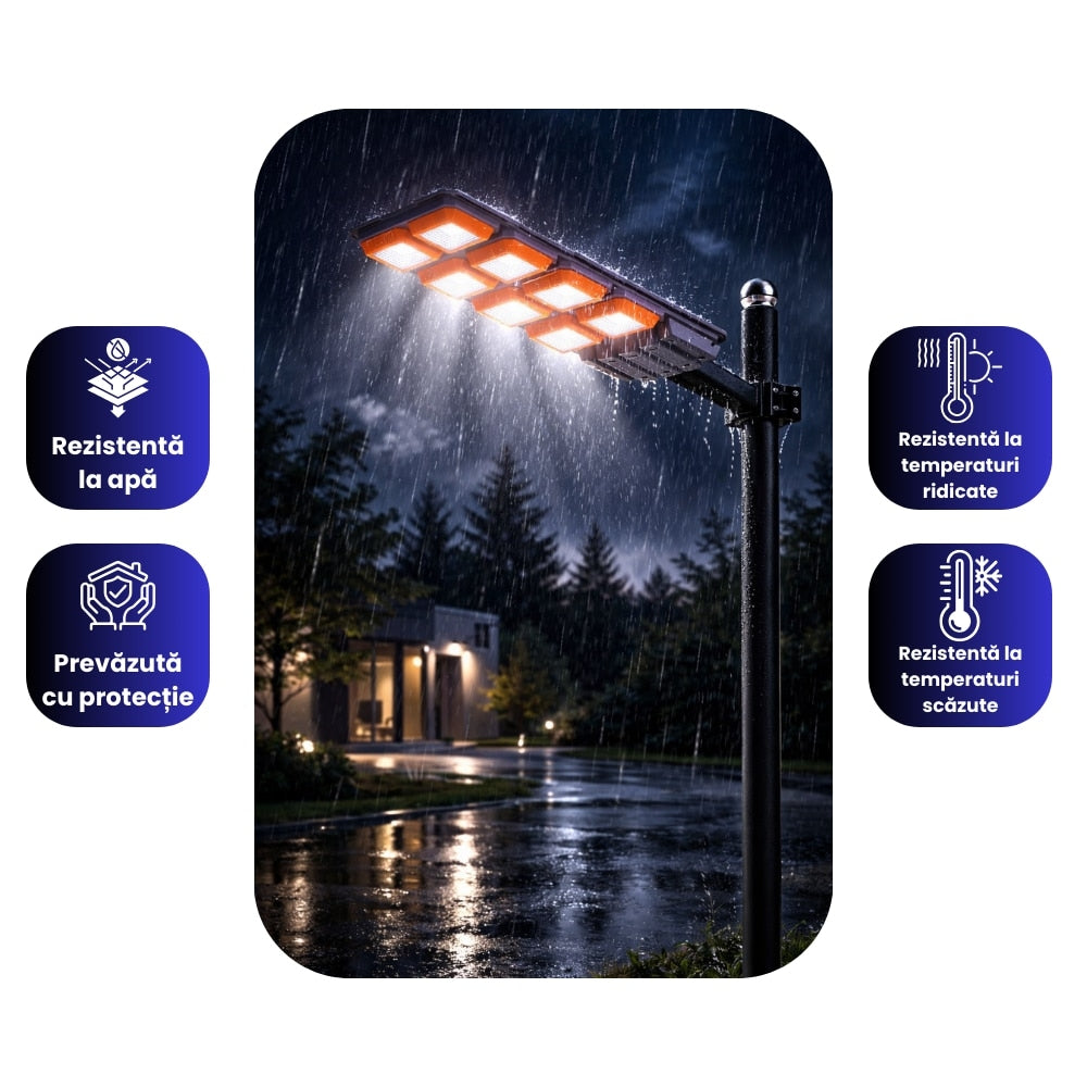 Lampa Stradala Solara 3000W | COB LED | Baterie LiFePO4 | Senzor Radar | IP65 | Iluminat Exterior Profesional