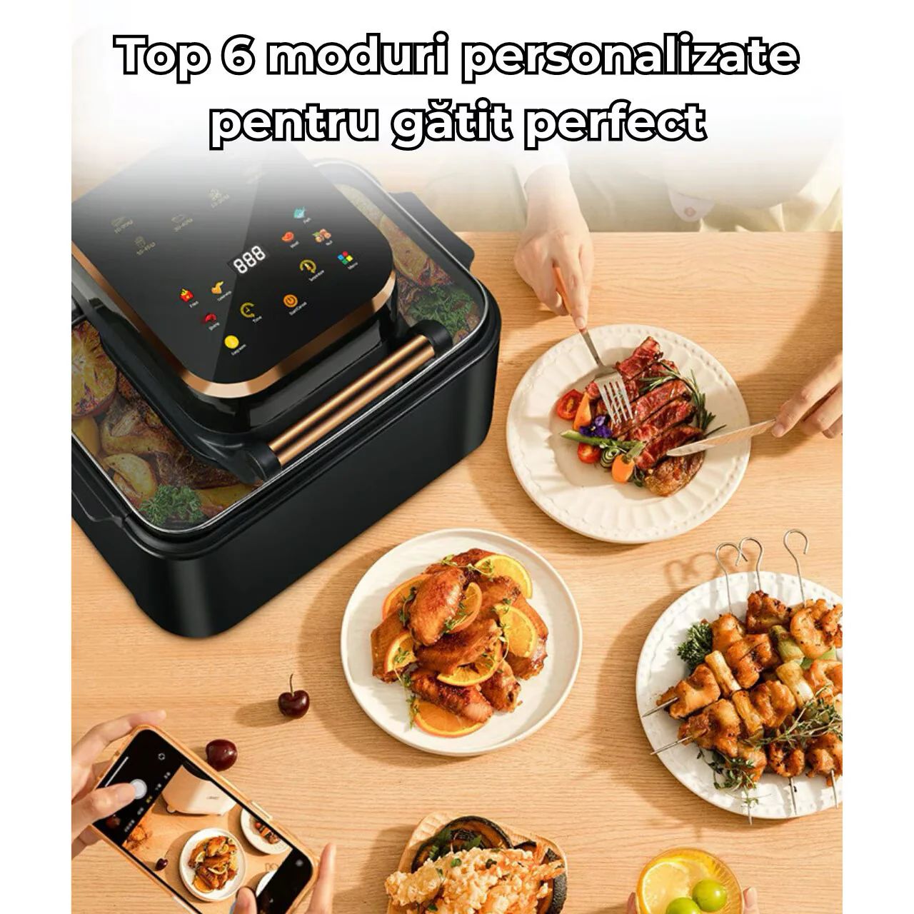 Friteuza Airfryer 3in1 | 12L, 1700W, Digital LED, Touch Control, 11 Programe, Fara Ulei, Rotisor