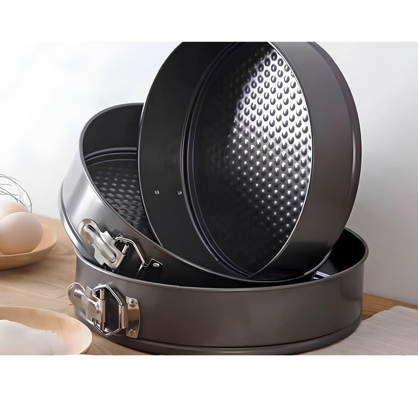 Set 3 Tavi Rotunde pentru Copt | Baza Detasabila | 24 / 26 / 28 cm | Negru | Pentru Torturi si Prajituri