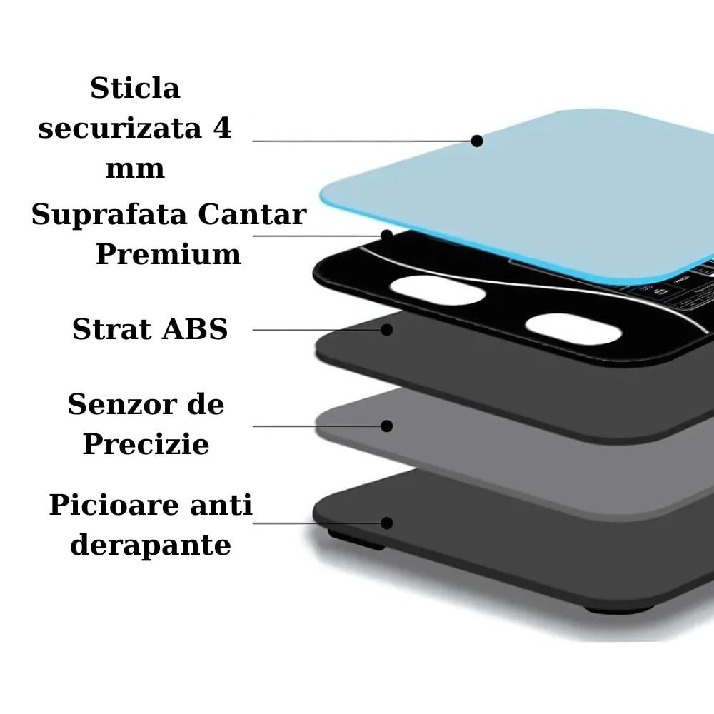 Cantar Corporal Smart | Ecran Digital Iluminat | Bluetooth Android iOS | Analiza Corporala Completa | 180 Kg Max