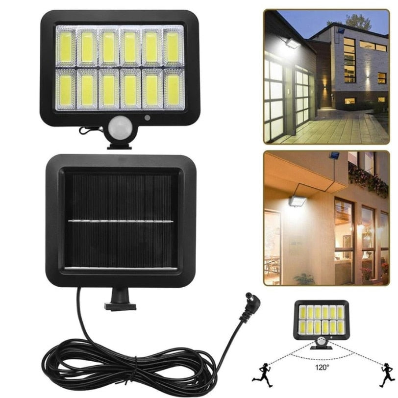 Set 4 Proiectoare Solare COB cu Senzor de Mișcare, Panou Separat cu Cablu 5 m și Telecomandă