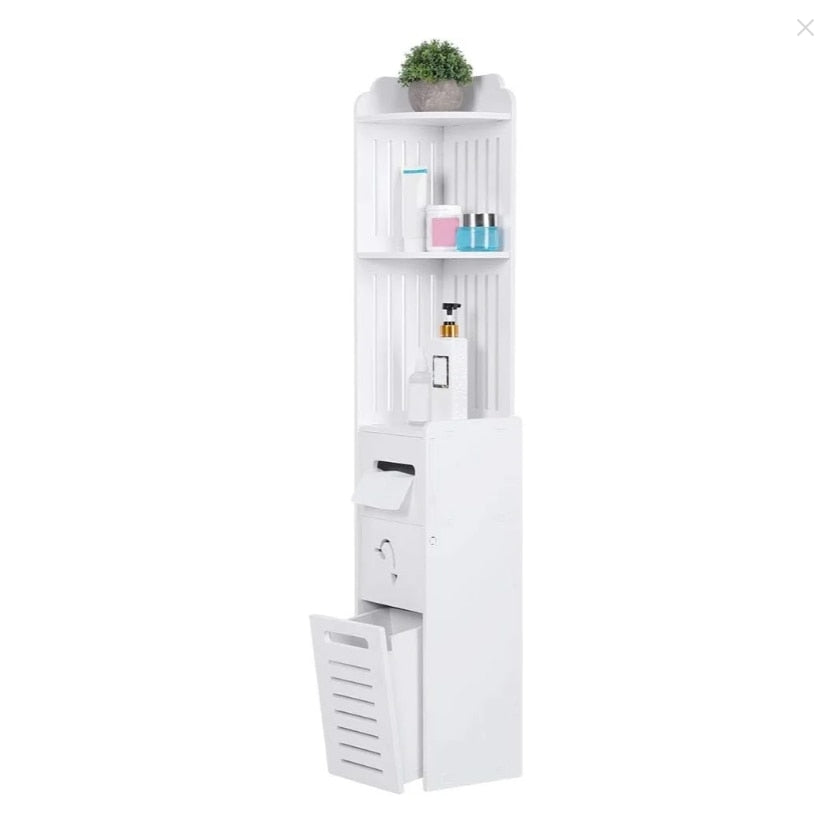 Dulap Vertical pentru Baie cu 3 Polite si 2 Sertare | Rezistent la Umiditate | Alb | 100x24x24 cm