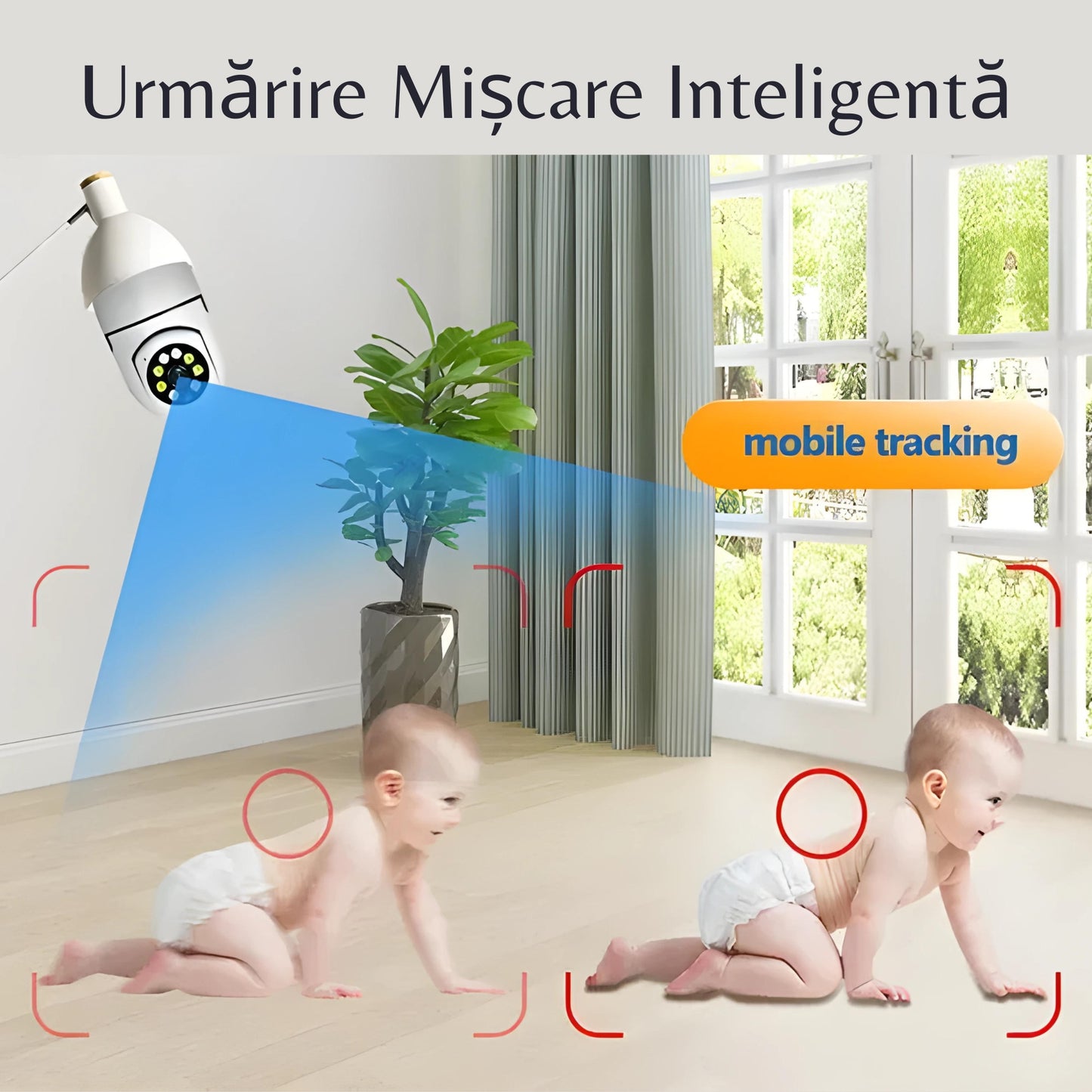 Camera De Supraveghere Tip Bec 1080P | Vedere Nocturna, Senzor De Miscare, Alarma, Control Wi-Fi, Soclu E27