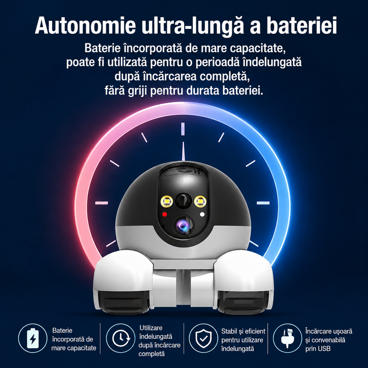 Cameră Robot Mobilă pentru Animale de Companie, 2 Camere Full HD, Laser, Card 32 GB