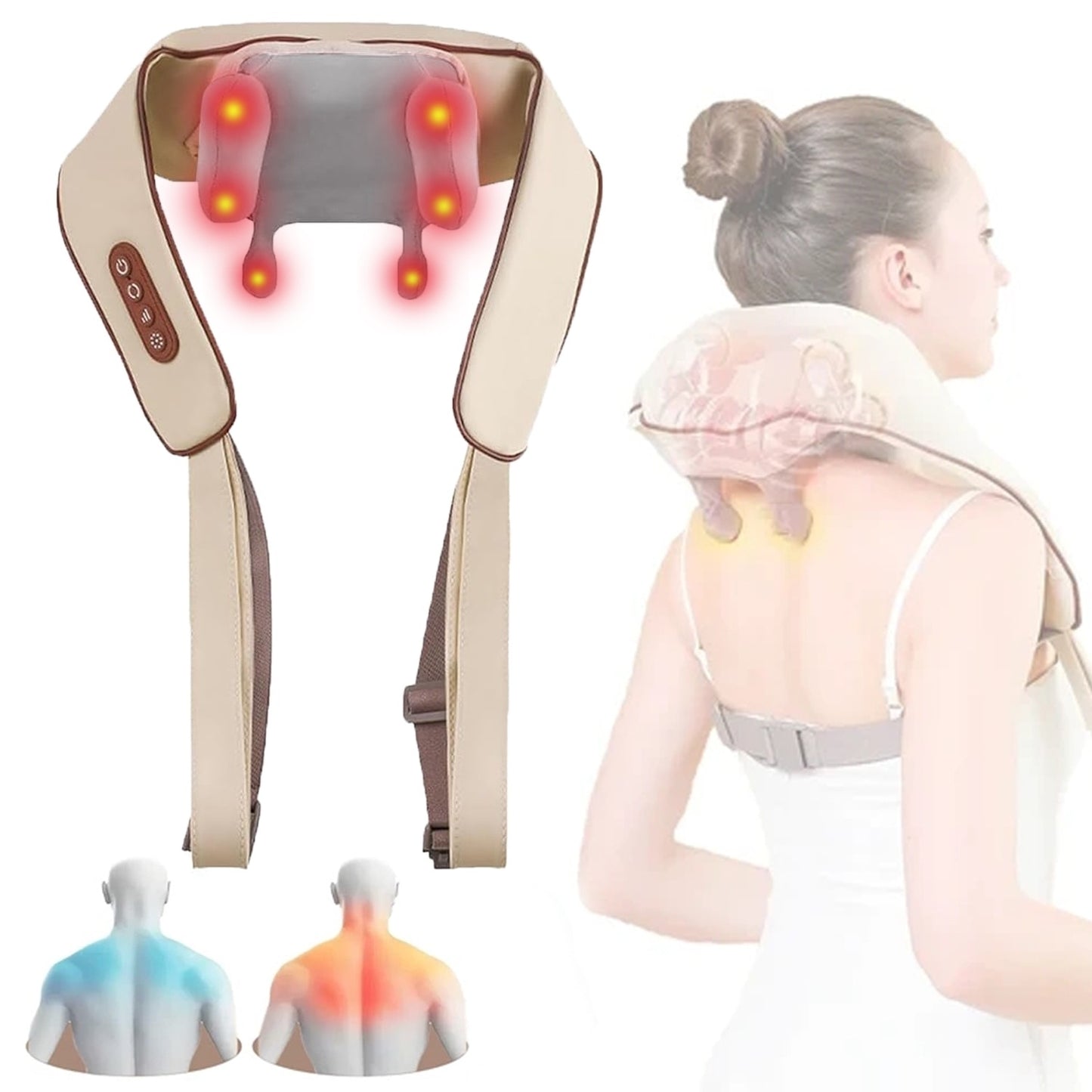 Aparat Masaj Cervical | Functie Incalzire | 3 Intensitati | Baterie 2000mAh USB-C | Gat Umeri Spate Picioare