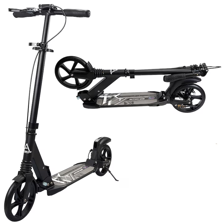 Trotineta Pliabila Cu Suspensii Si Frana Disc | Roti 200mm | Ghidon Reglabil 3 Trepte | Platforma Antiderapanta | Pana La 100kg