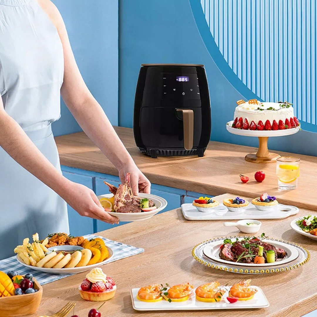 Friteuză cu Aer Cald 6 L, 2400W, 8 Programe, Panou Tactil, 50–200°C