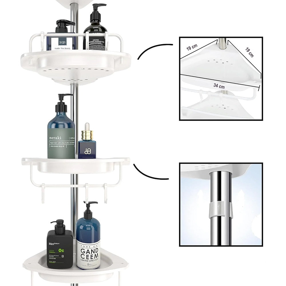 Etajeră Colț Pentru Baie și Duș | 4 Rafturi Reglabile | Înălțime 100–260 cm | Montare Pe Colț