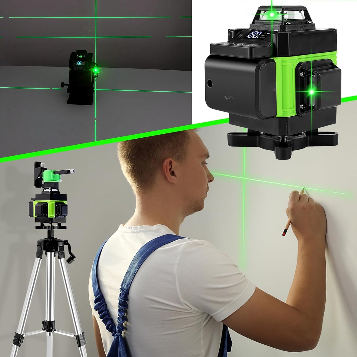 Nivela Laser 4D Cu 16 Linii WERSTIL | Autonivelare + Telecomanda + Lumina Verde + Trepied Inclus