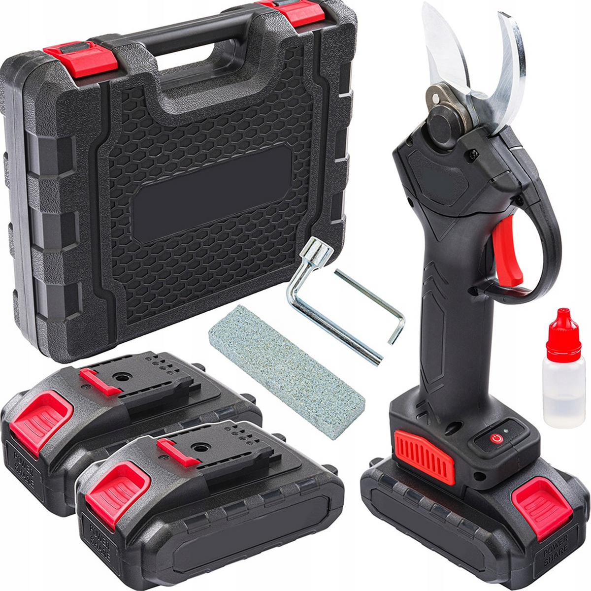 Foarfecă Electrică de Grădinărit 30 mm, Lamă Oțel Tungsten, 2 Acumulatori 48V, Valiză