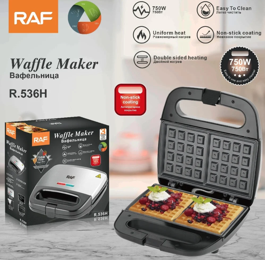 Aparat de Gofre RAF R536H, 750W, Reglare Automată a Temperaturii, Protecție la Supraîncălzire