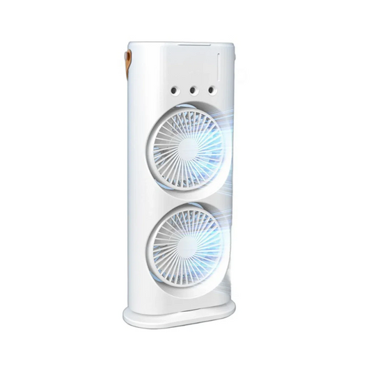 Ventilator Birou Portabil cu Umidificare prin Pulverizare | 2 Capete Oscilante | 3 Viteze | Telecomanda | 3000mAh 36W | 37x9x16.5cm