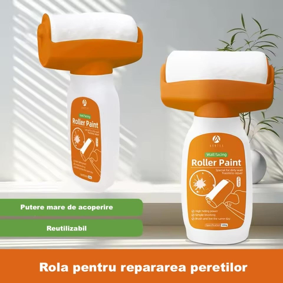 Oferta 1+1 | Trafalete Cu Rezervor Si Vopsea Lavabila Alba Inclusa | Rola Reumplabila Pentru Reparatii Rapide Pereti