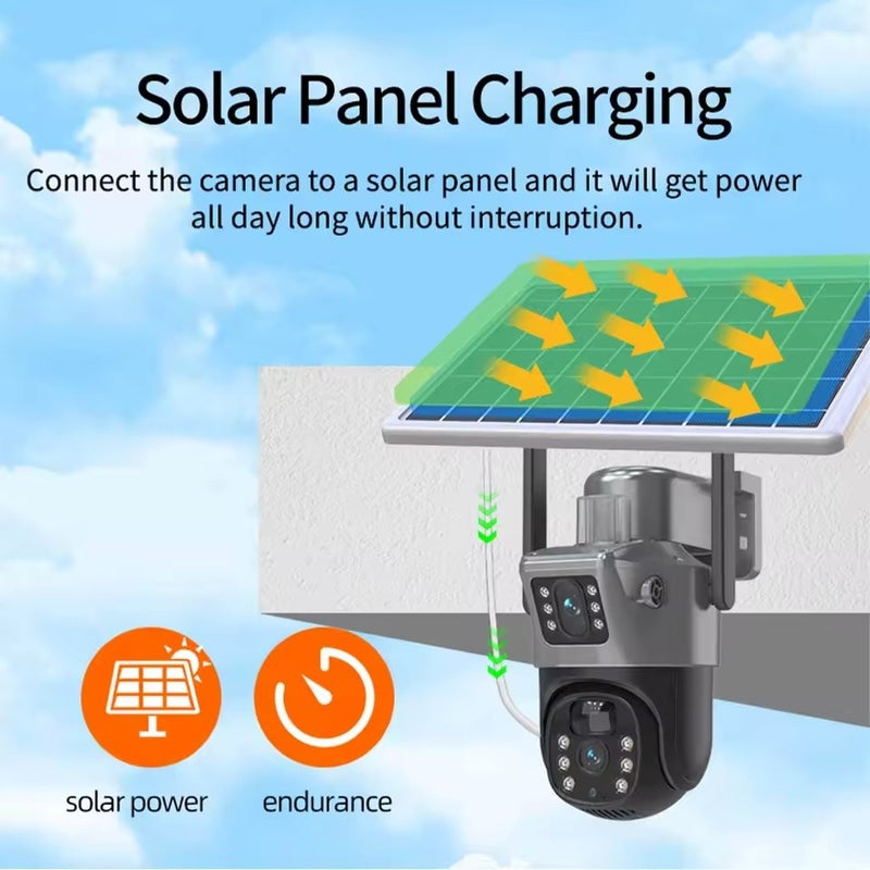 Cameră de Supraveghere WERSTIL 4K 8MP cu Panou Solar și Conexiune 4G, Încărcare Solară, Fără Priză. Alb sau Gri + Card Memorie 32gb CADOU