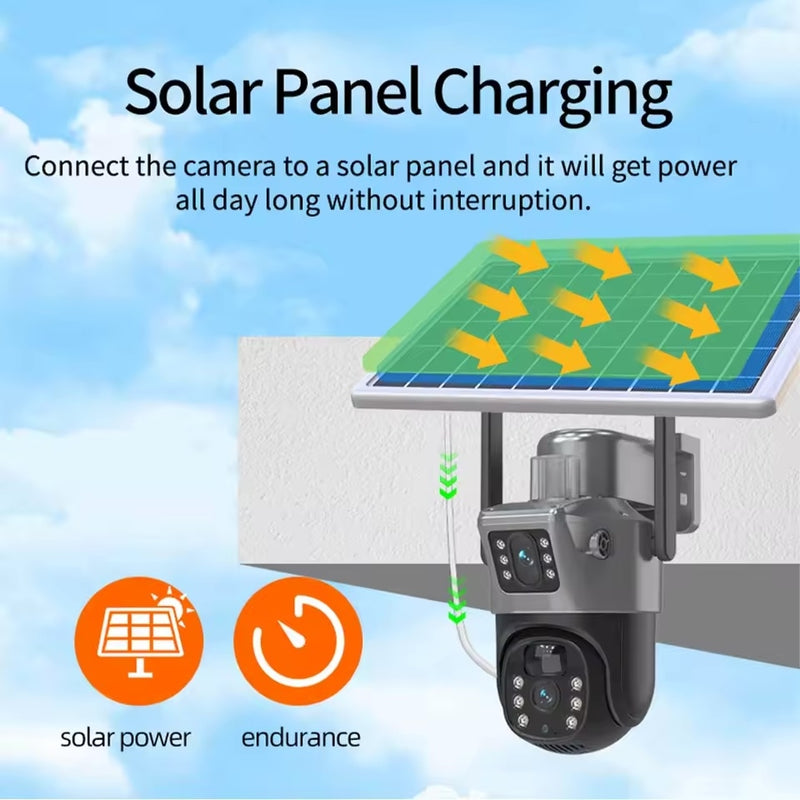 Cameră de Supraveghere WERSTIL 4K 8MP cu Panou Solar și Conexiune 4G, Încărcare Solară, Fără Priză. Alb sau Gri + Card Memorie 32gb CADOU