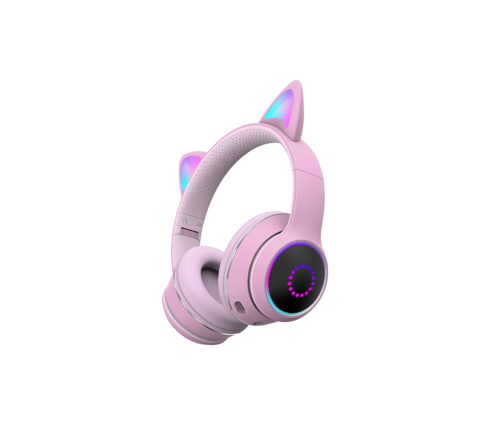 Căști Wireless pentru Copii cu Urechi de Pisică Luminoase, Bluetooth și Card SD