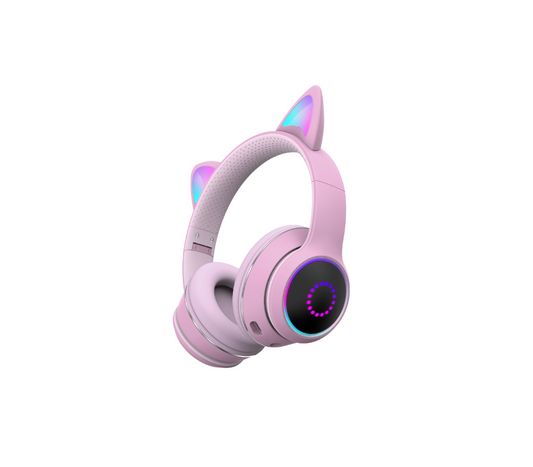 Căști Wireless pentru Copii cu Urechi de Pisică Luminoase, Bluetooth și Card SD