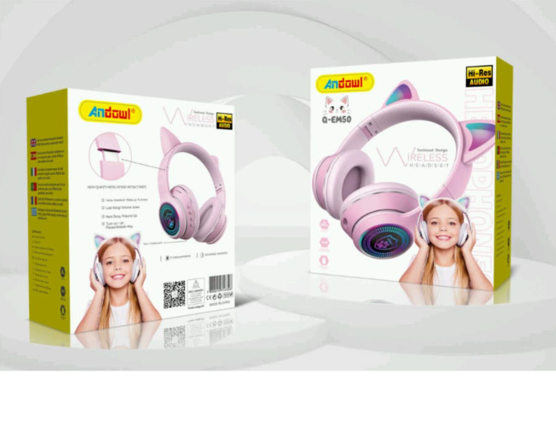 Căști Wireless pentru Copii cu Urechi de Pisică Luminoase, Bluetooth și Card SD