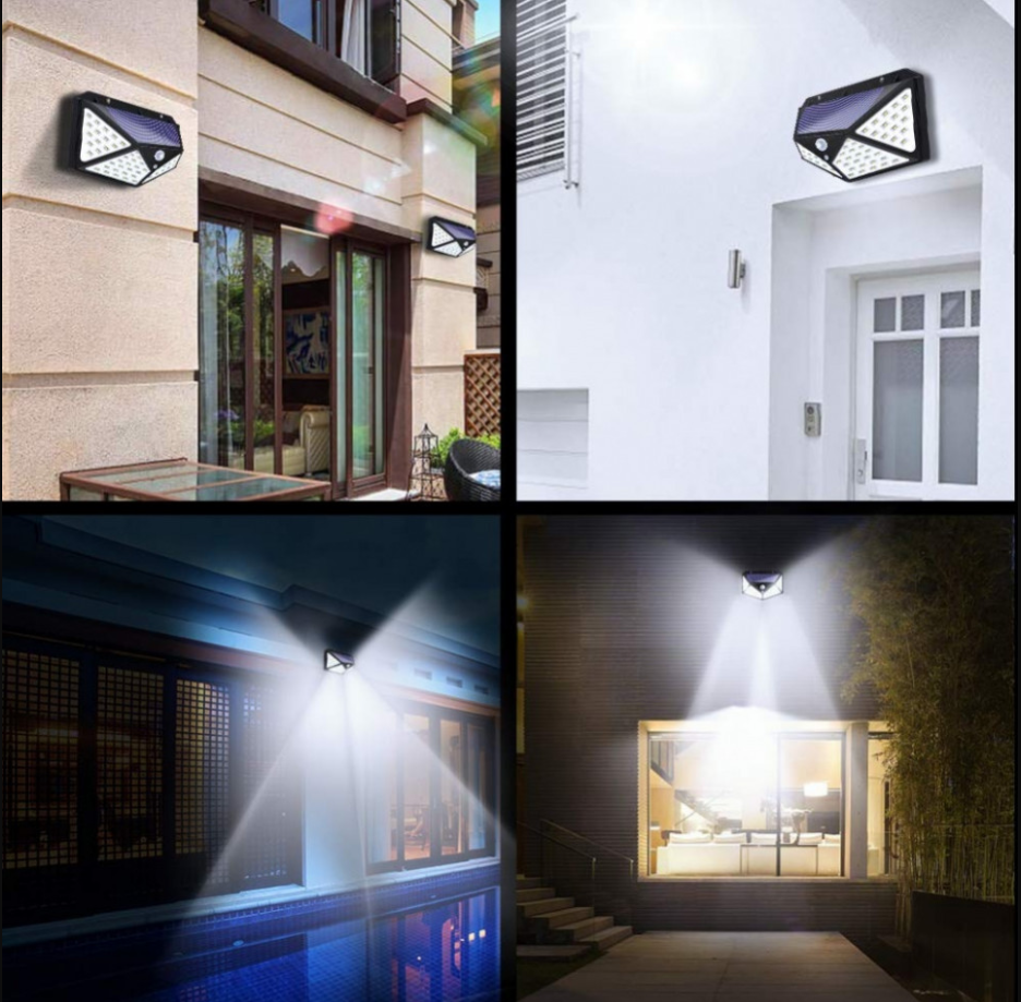 Set 12 Lămpi Solare de Perete cu 100 LED, Senzor de Mișcare 5–7 m și 3 Moduri