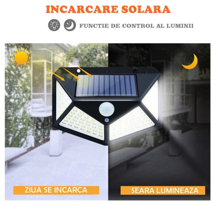 Set 12 Lămpi Solare de Perete cu 100 LED, Senzor de Mișcare 5–7 m și 3 Moduri