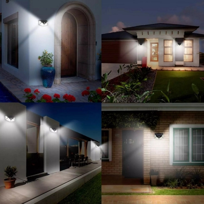 Set 12 Lămpi Solare de Perete cu 100 LED, Senzor de Mișcare 5–7 m și 3 Moduri