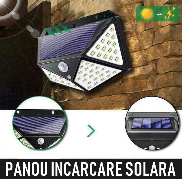 Set 12 Lămpi Solare de Perete cu 100 LED, Senzor de Mișcare 5–7 m și 3 Moduri