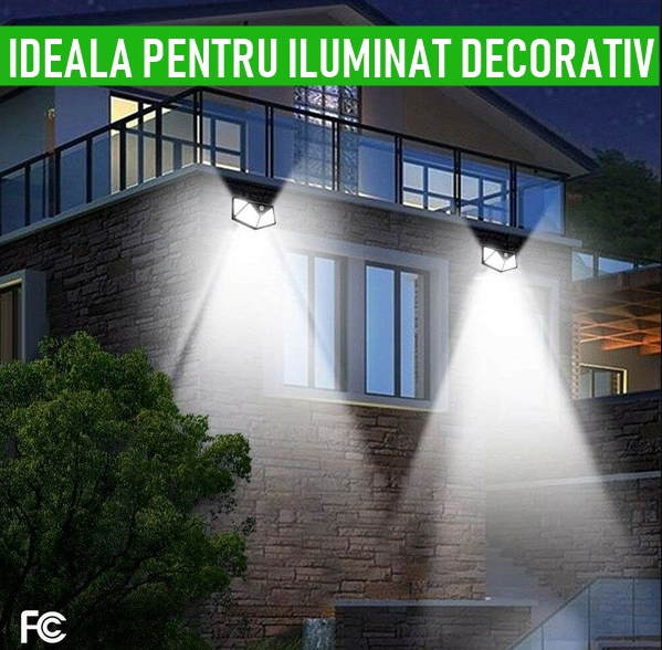 Set 12 Lămpi Solare de Perete cu 100 LED, Senzor de Mișcare 5–7 m și 3 Moduri