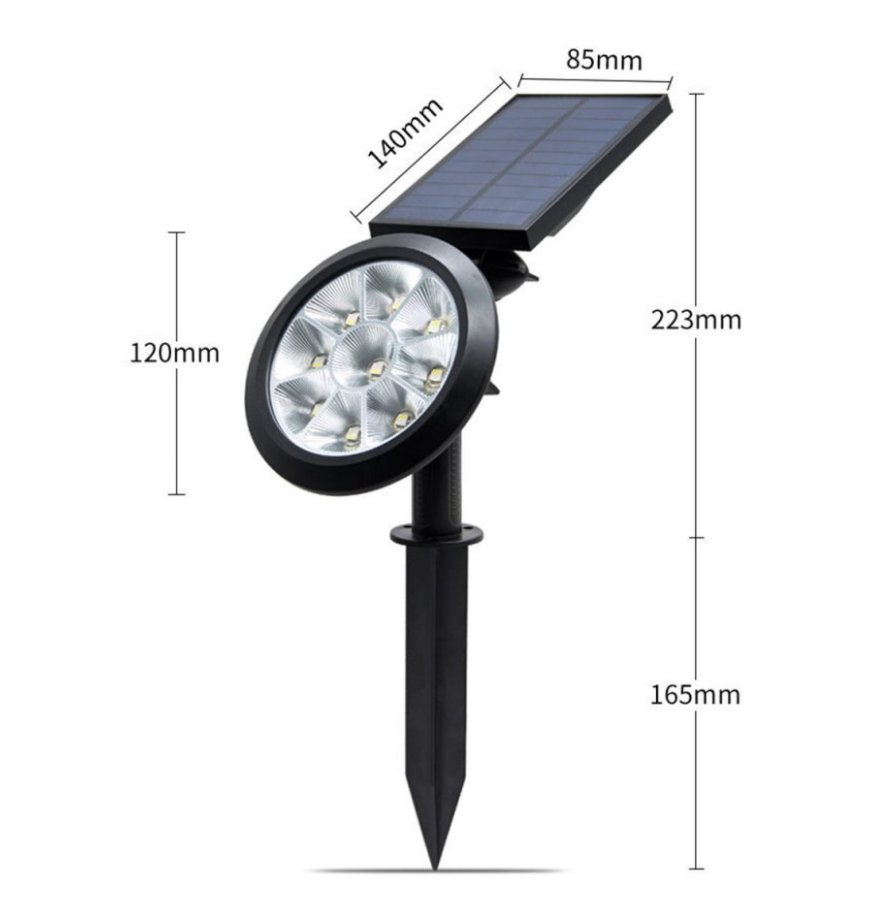 Set 2 Spoturi Solare de Grădină cu 9 LED, Lumină Albă sau 7 Culori, IP65, Montaj în Pământ