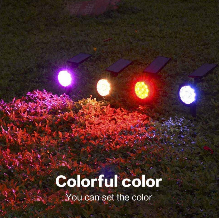 Set 2 Spoturi Solare de Grădină cu 9 LED, Lumină Albă sau 7 Culori, IP65, Montaj în Pământ