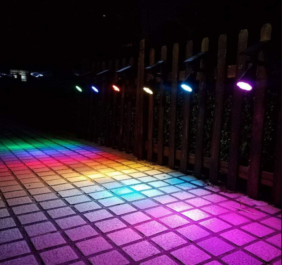 Set 2 Spoturi Solare de Grădină cu 9 LED, Lumină Albă sau 7 Culori, IP65, Montaj în Pământ