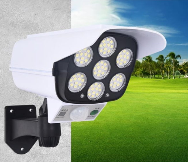 Set 4 Proiectoare Solare cu Aspect de Cameră de Supraveghere, 77 LED și Senzor de Mișcare
