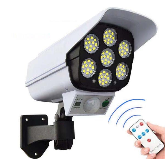 Set 4 Proiectoare Solare cu Aspect de Cameră de Supraveghere, 77 LED și Senzor de Mișcare