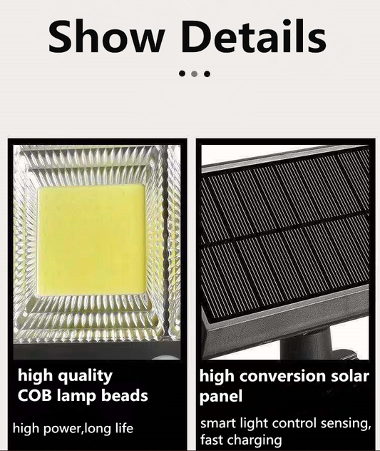 Set 10 lampi cu panou solar, 6 COB , putere 250 W,  cu senzor de miscare, suport si telecomanda