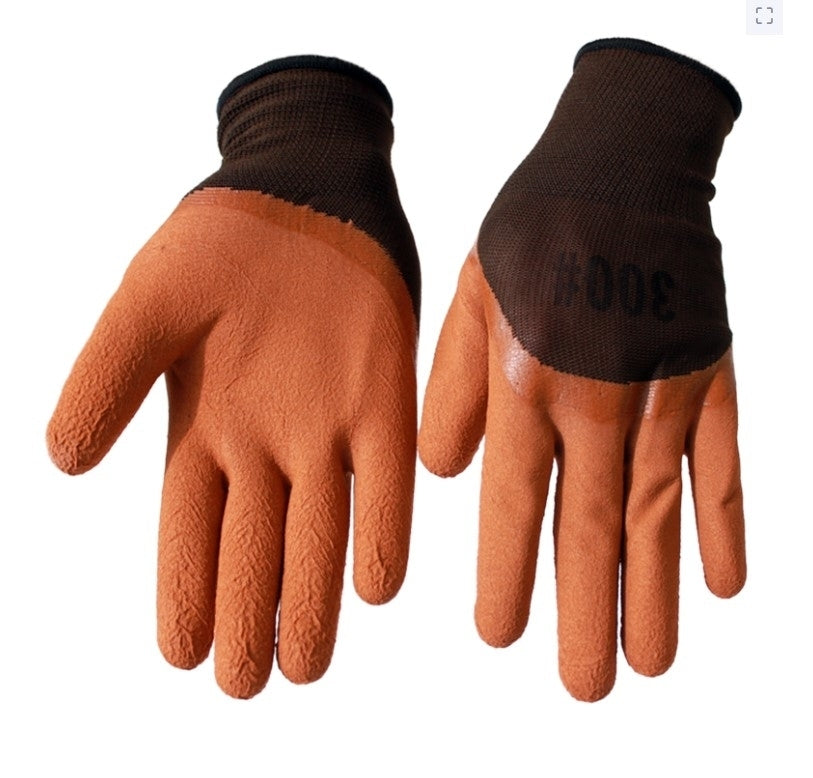 Manusi de lucru, tricot + latex, marime universala, maro inchis-maro deschis Aden