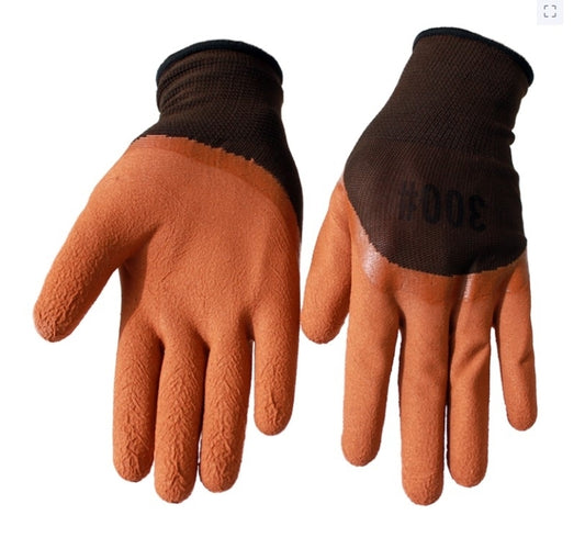 Manusi de lucru, tricot + latex, marime universala, maro inchis-maro deschis Aden