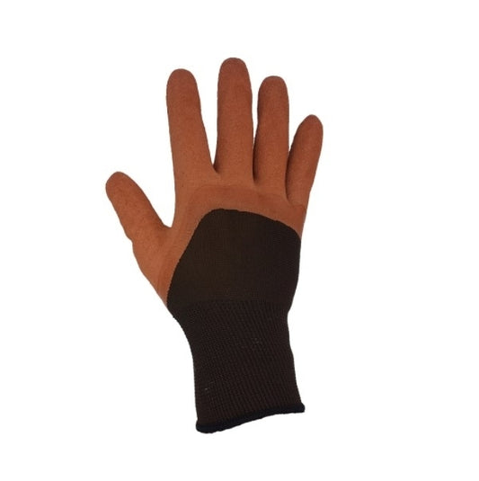 Manusi de lucru, tricot + latex, marime universala, maro inchis-maro deschis Aden