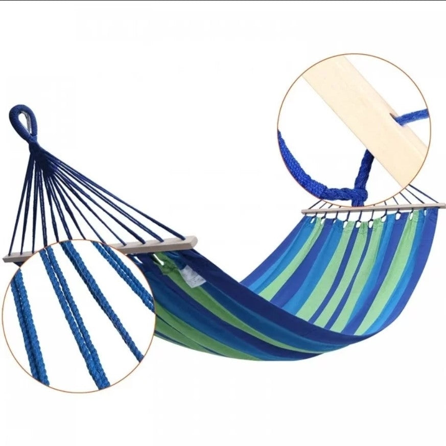 Hamac dublu din bumbac, cu bara de lemn, 200 x 160cm, Aden