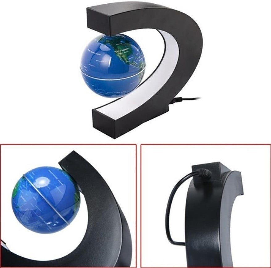 Glob Pământesc care Levitează, cu Suport Semilună Luminat Colorat, Diametru 10 cm