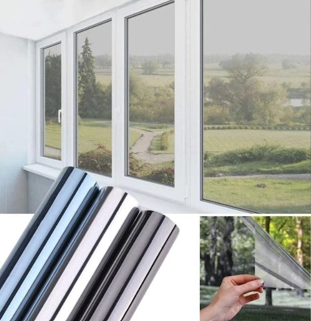 1+1 PROMO Folie Reflexivă pentru Geamuri Interioare cu Efect de Oglindă | Protecție Solară UV | 60 x 300 cm