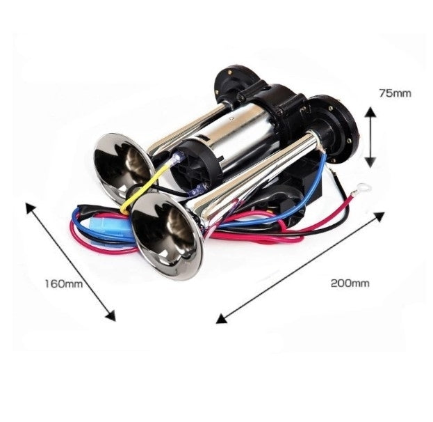 Claxon Auto Flexzon, cu 2 pipe Cromate si Compresor Integrat, Universal, Camion, TIR ,12V