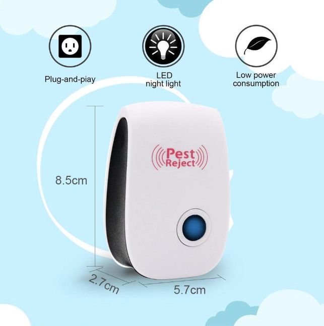 Set 3x Dispozitiv Antidaunatori Ultrasonic | Pest Reject | Fara Chimicale | Priza 220V | Protectie 80mp | Lumina Veghe