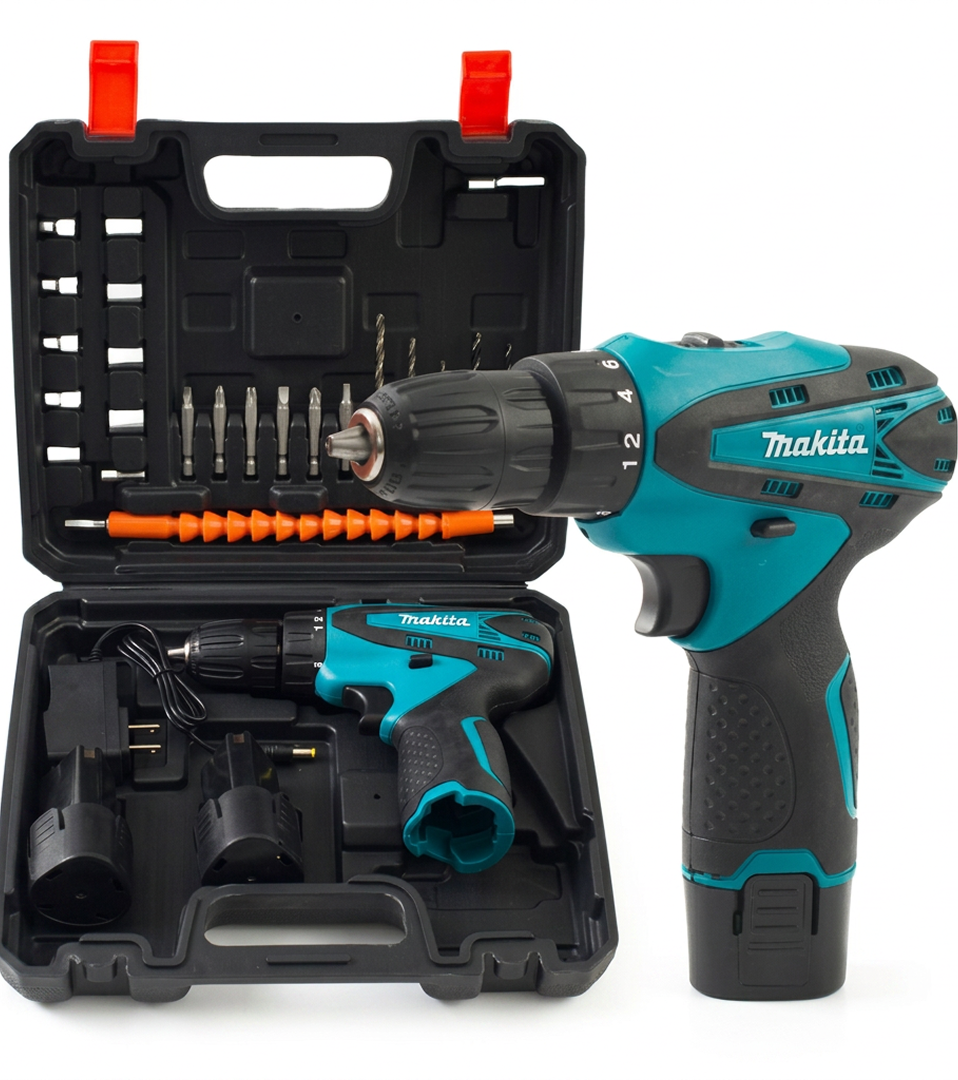 Set Bormasina Electrica cu Acumulator | 2 Acumulatori 48V | 27 Nm | 1400 RPM | 2 Viteze | Percutie | 24 Accesorii | Valiza