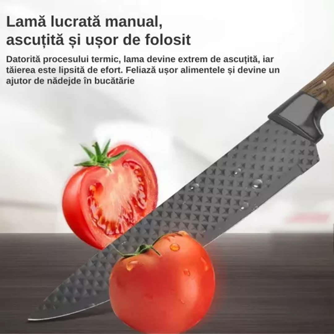 Set 6 Piese Cutite de Bucatarie | 4 Cutite Inox + Foarfeca + Decojitor Ceramic | Manere Ergonomice